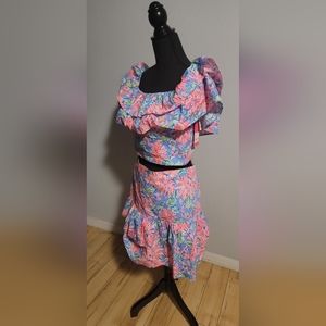 Lilly Pulitzer Mayslie Ruffle Top Mini Skirt Set
